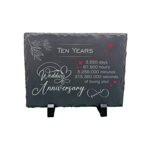10th Wedding Anniversary Slate – Handcrafted Natural Stone Plaque with Stand – Romantic Tenth Year Keepsake – 3,650 Days of Love – Forever in Love Design - 20cm x 15cm