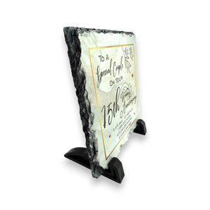 15th Wedding Anniversary Slate for a Special Couple – Handcrafted Natural Slate Plaque with Stand – Romantic Keepsake –  15cm x 15cm