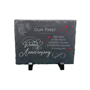 1st Wedding Anniversary Slate – Handcrafted Natural Stone Plaque with Stand – Romantic First Year Keepsake – 365 Days of Love – Forever in Love Design - 20cm x 15cm