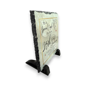 25th Wedding Anniversary Slate for a Special Couple – Handcrafted Natural Slate Plaque with Stand – Romantic Keepsake –  15cm x 15cm