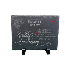 40th Wedding Anniversary Slate – Handcrafted Natural Stone Plaque with Stand – Romantic Fourty Year Keepsake – 14,600 Days of Love – Forever in Love Design - 20cm x 15cm