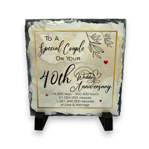 40th Wedding Anniversary Slate for a Special Couple – Handcrafted Natural Slate Plaque with Stand – Romantic Keepsake –  15cm x 15cm