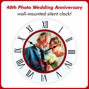 40th Ruby Wedding Anniversary Personalised Photo Clock - Bespoke Personalised Anniversary Gift (30cm Silent Clock)