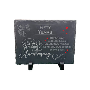50th Wedding Anniversary Slate – Handcrafted Natural Stone Plaque with Stand – Romantic Fifty Year Keepsake – 18,250 Days of Love – Forever in Love Design - 20cm x 15cm