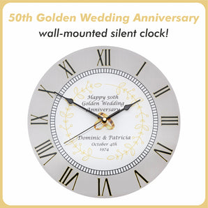 50th Golden Wedding Anniversary Clock - Bespoke Personalised Anniversary Gift (30cm Silent Clock)