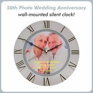 50th Golden Wedding Anniversary Personalised Photo Clock - Bespoke Personalised Anniversary Gift (30cm Silent Clock)