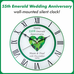 55th Emerald Wedding Anniversary Clock - Bespoke Personalised Anniversary Gift (30cm Silent Clock)