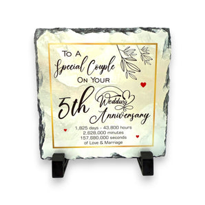 5th Wedding Anniversary Slate for a Special Couple – Handcrafted Natural Slate Plaque with Stand – Romantic Keepsake –  15cm x 15cm