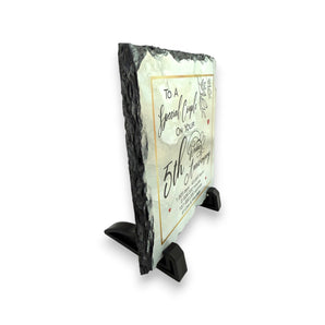 5th Wedding Anniversary Slate for a Special Couple – Handcrafted Natural Slate Plaque with Stand – Romantic Keepsake –  15cm x 15cm