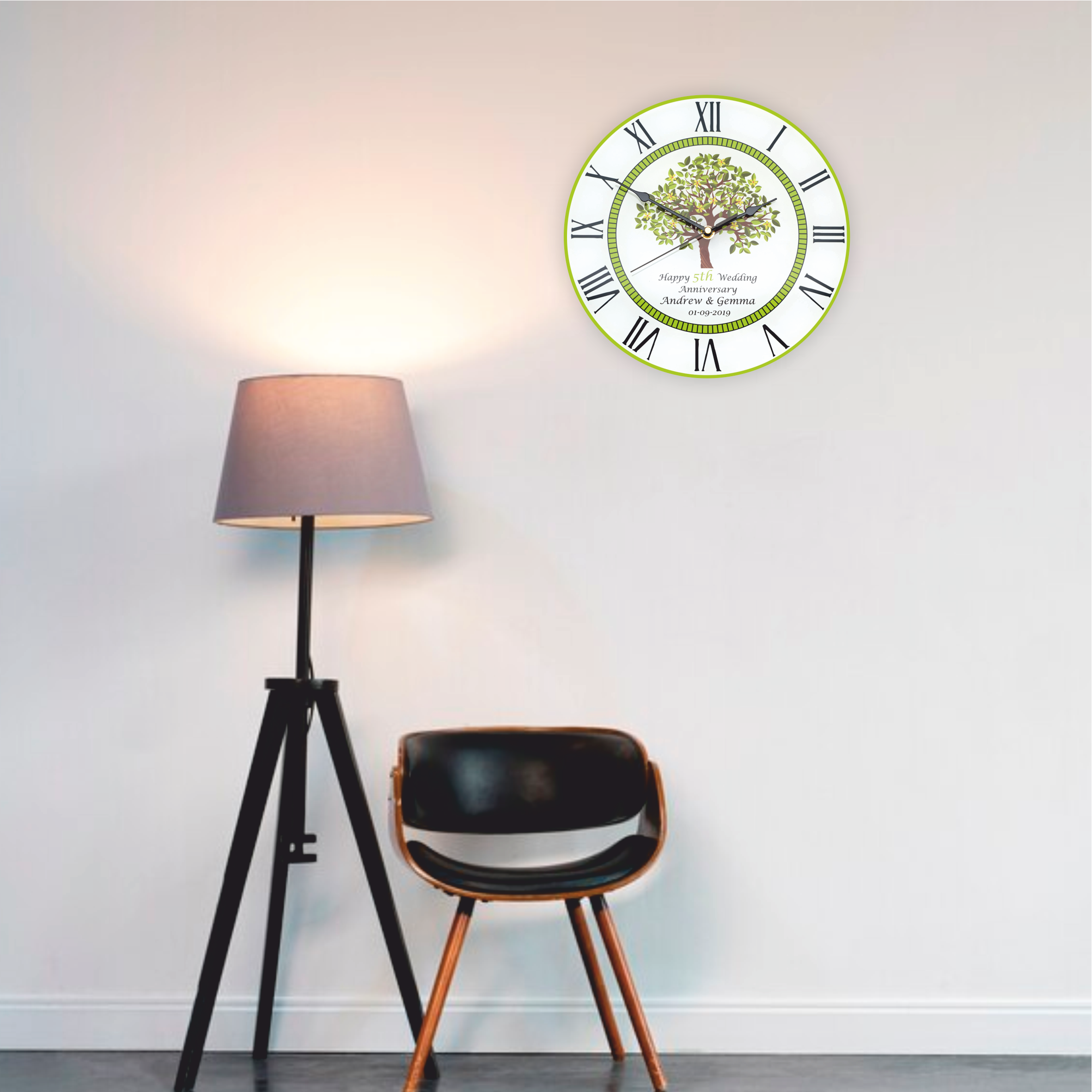 5th Wood Wedding Anniversary Clock - Bespoke Personalised Anniversary Gift (30cm Silent Clock)