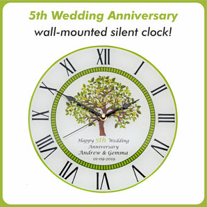 5th Wood Wedding Anniversary Clock - Bespoke Personalised Anniversary Gift (30cm Silent Clock)