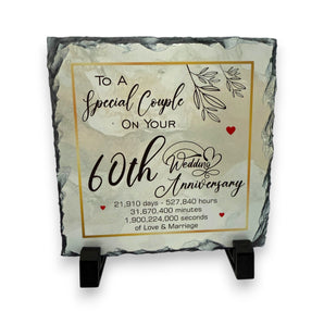 60th Wedding Anniversary Slate for a Special Couple – Handcrafted Natural Slate Plaque with Stand – Romantic Keepsake –  15cm x 15cm