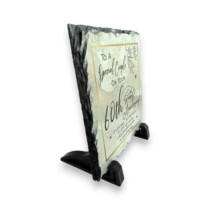 60th Wedding Anniversary Slate for a Special Couple – Handcrafted Natural Slate Plaque with Stand – Romantic Keepsake –  15cm x 15cm
