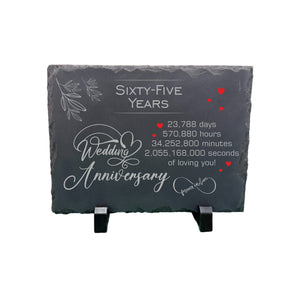 65th Wedding Anniversary Slate – Handcrafted Natural Stone Plaque with Stand – Romantic Sixty-Five Year Keepsake – 23,725 Days of Love – Forever in Love Design - 20cm x 15cm