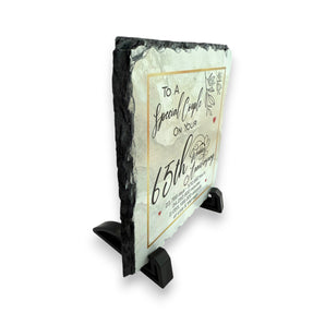 65th Wedding Anniversary Slate for a Special Couple – Handcrafted Natural Slate Plaque with Stand – Romantic Keepsake –  15cm x 15cm