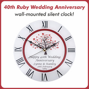 40th Ruby Wedding Anniversary Clock - Bespoke Personalised Anniversary Gift (30cm Silent Clock)