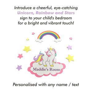 Unicorn, Rainbow and Stars Kids Bedroom Door Sign / Toybox Sign - Unique Gift