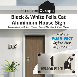 Cat Collection - Black & White Felix Cat Aluminium House - Personalised