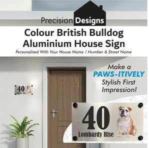 Dog Collection - Colour British Bulldog Aluminium House Sign - Personalised