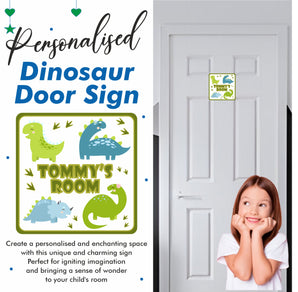 Personalised Cute Dinosaur with Foot Prints Kids Bedroom Door Sign - Unique Gift