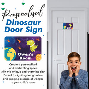 Personalised Dinosaur Astronaut Planets Rocket Kids Bedroom Door Sign - Unique Gift