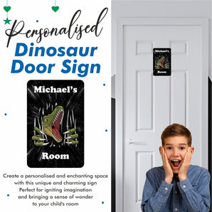 Personalised Dinosaur Breaking Out Of Space Kids Bedroom Door Sign - Unique Gift
