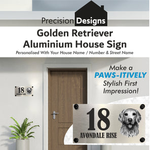 Dog Collection - Golden Retriever Aluminium House Sign - Personalised