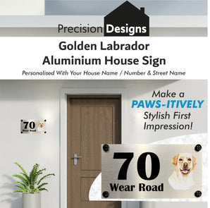 Dog Collection - Golden Labrador Aluminium House Sign - Personalised