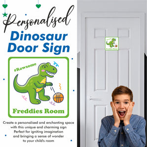 Personalised Green Dinosaur Kids Bedroom Door Sign - Unique Gift