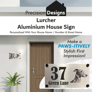 Dog Collection - Lurcher Aluminium House Sign - Personalised