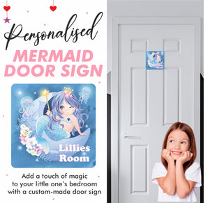 Personalised Mermaid On A Moon Kids Bedroom Door Sign - Unique Gift