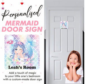 Personalised Multi-Colour Mermaid Kids Bedroom Door Sign - Unique Gift