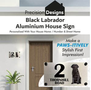 Dog Collection - Black Labrador Aluminium House Sign - Personalised