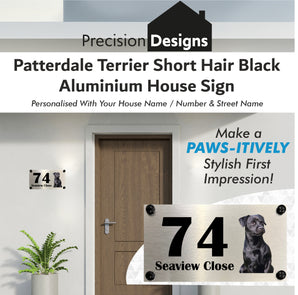 Dog Collection - Patterdale Terrier Short Hair Black Aluminium House Sign - Personalised