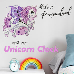 Unique Unicorn Shaped Kids Silent Clock - Bespoke Personalised Special Gift