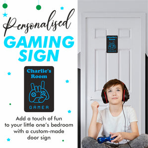 Personalised Blue Gamer Gaming Kids Bedroom Door Sign - Unique Gift