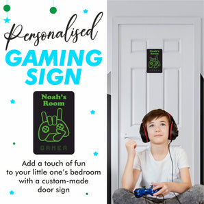 Personalised Green Gamer Gaming Kids Bedroom Door Sign - Unique Gift