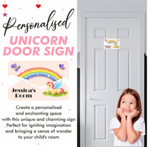 Personalised Unicorn and Rainbow Kids Bedroom Door Sign - Unique Gift