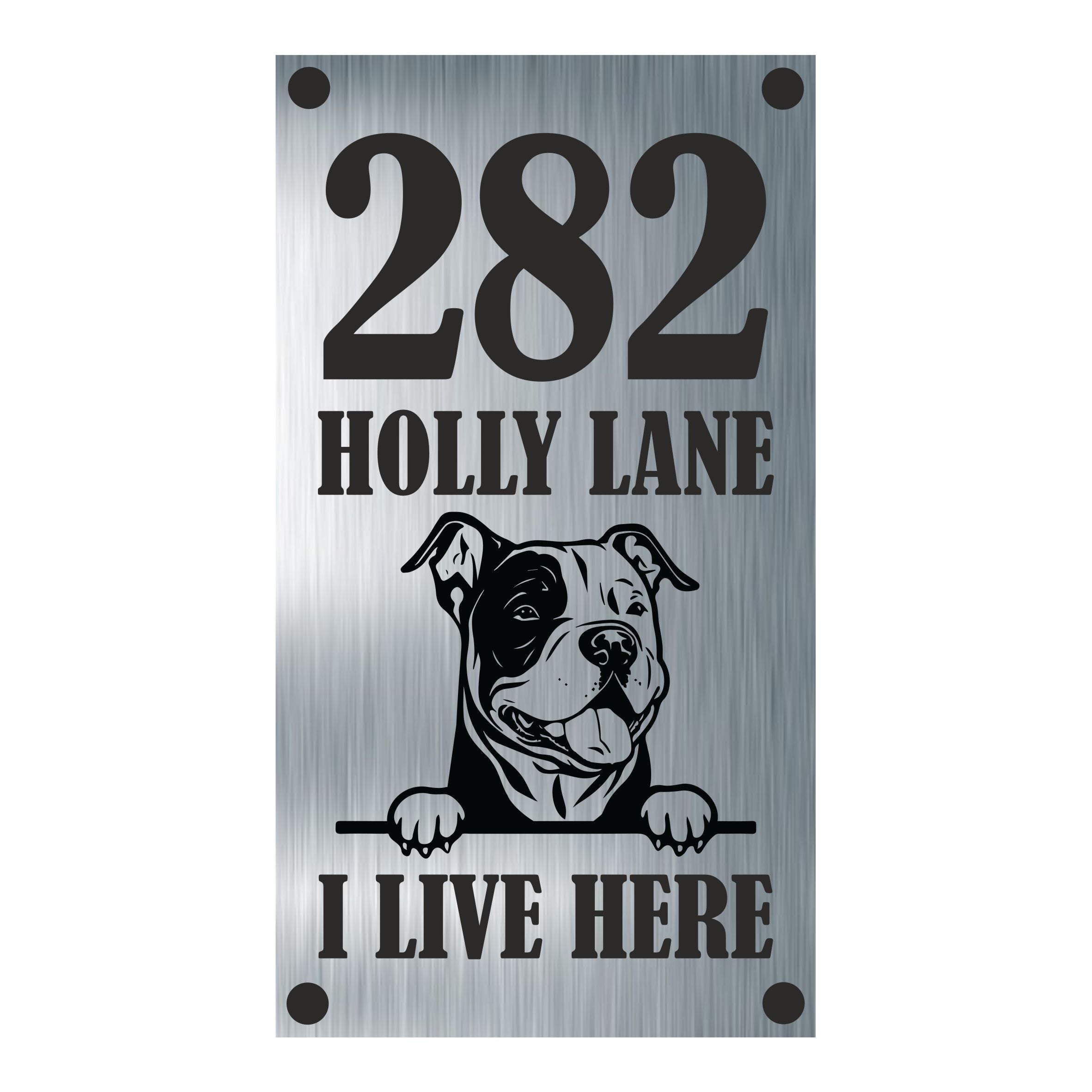 Dog Collection - American Bully - I LIVE HERE Aluminium House Sign - Personalised