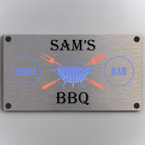 FUN - BBQ Aluminium Personalised Plaque - With Any Name ( 11cm x 20cm )