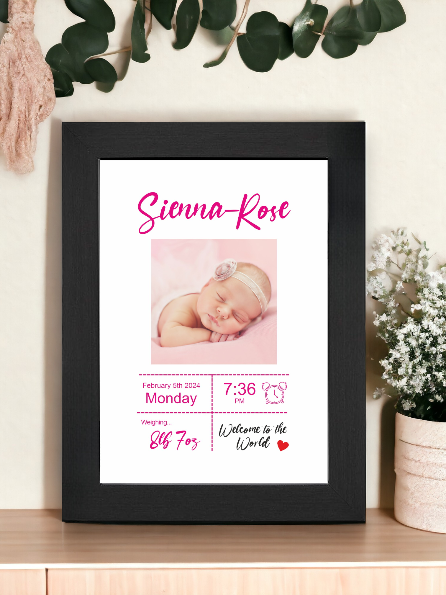 Printed Baby Birth Information Frame - Personalised Gift