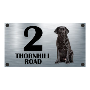 Dog Collection - Black Labrador Aluminium House Sign - Personalised