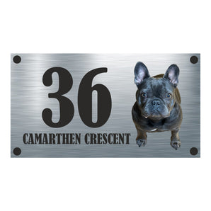 Dog Collection -  Blue French Bulldog Aluminium House Sign - Personalised