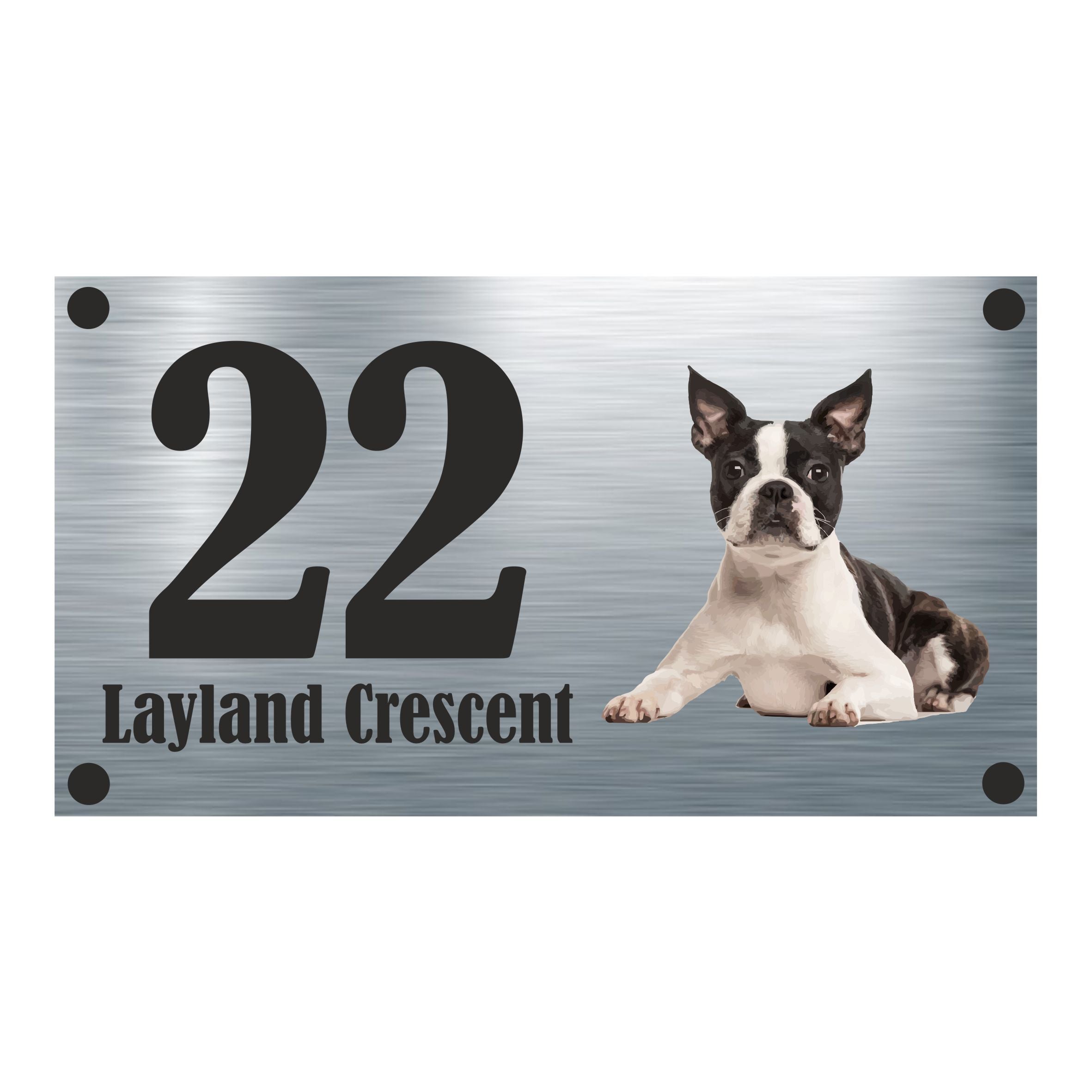 Dog Collection - Boston Terrier Aluminium House Sign - Personalised