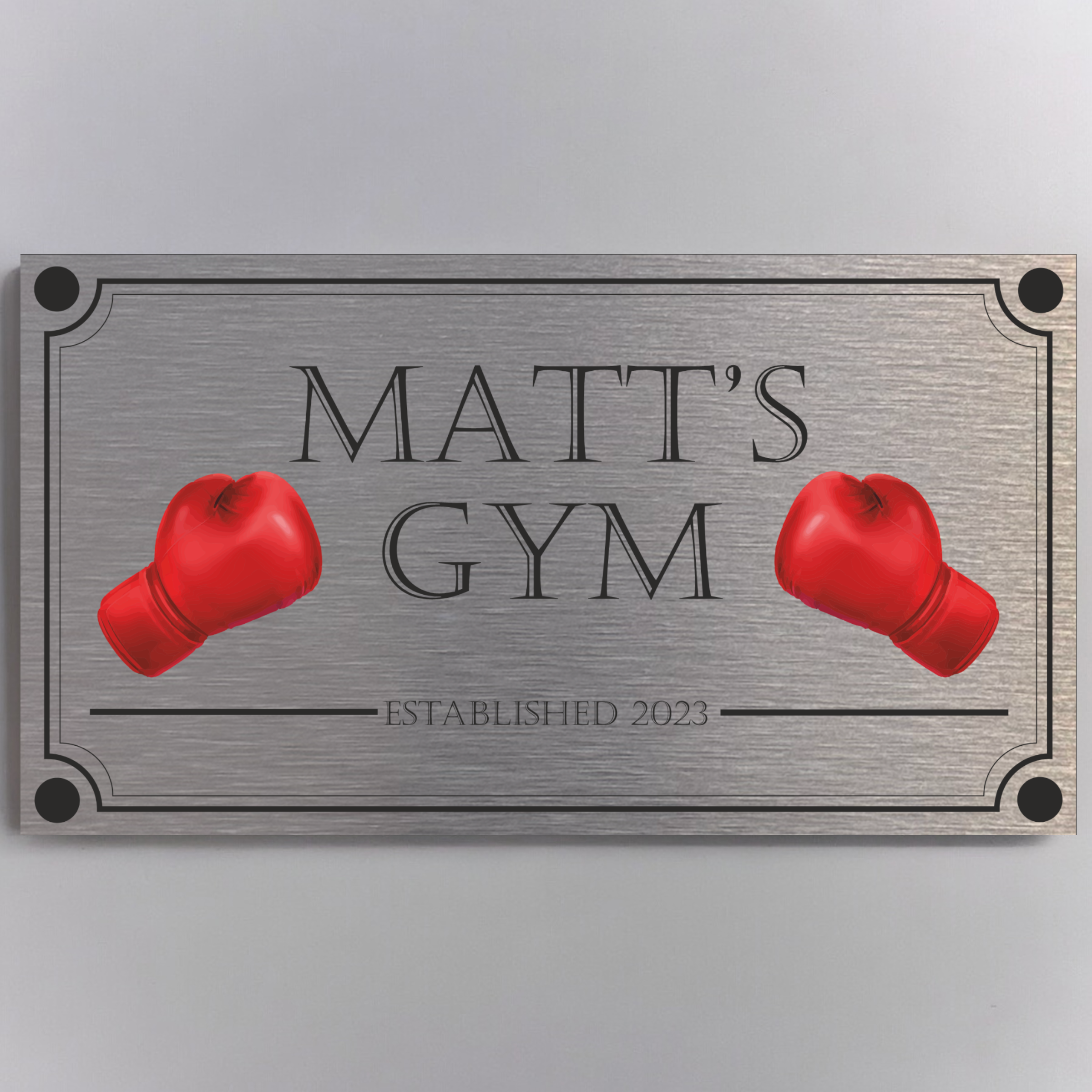 FUN - Boxing Gloves Gym Sign Personalised Plaque - With Any Name ( 11cm x 20cm )