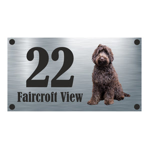 Dog Collection - Chocolate Labradoodle Aluminium House Sign - Personalised