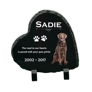 Chocolate Labrador Dog Memorial Heart Slate with Stand