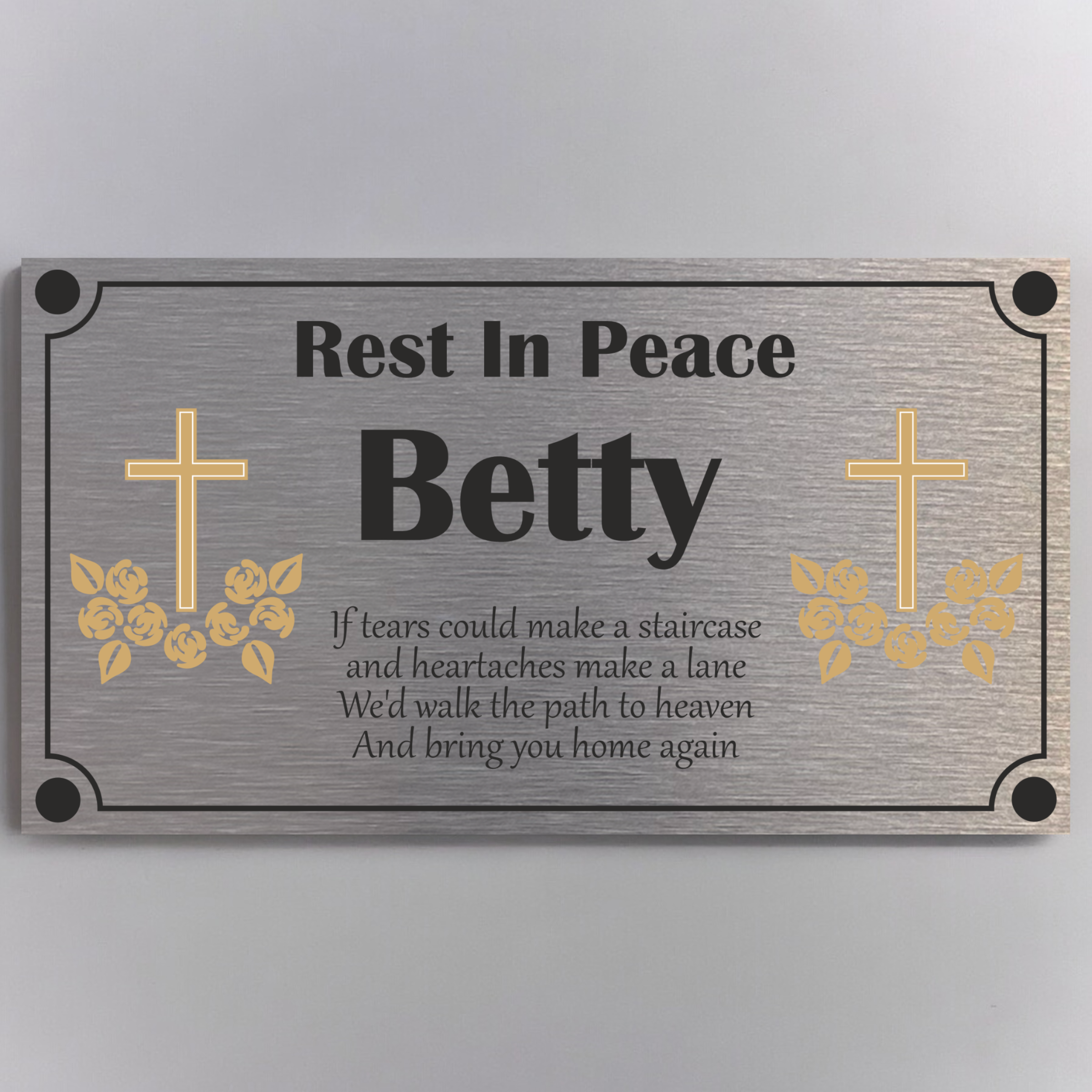 Memorial Plaque - Beautiful Cross Design - Personalised With Any Name ( 11cm x 20cm )