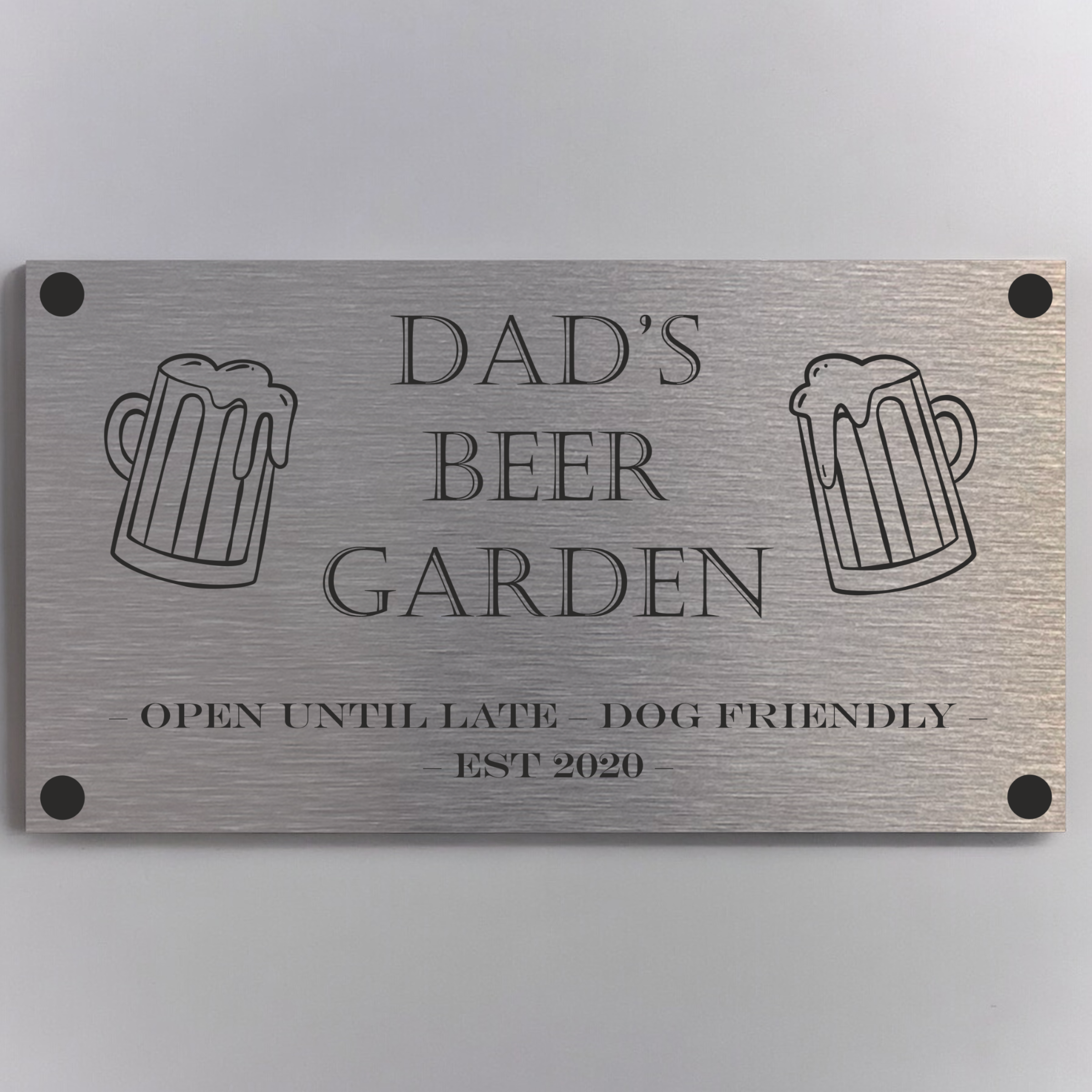 FUN - Dad's Beer Garden Personalised Aluminium Plaque - With Any Name ( 11cm x 20cm )