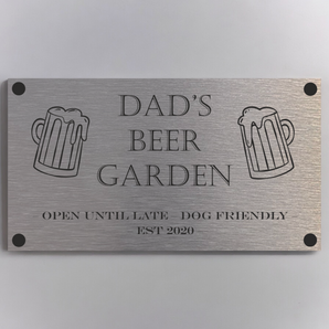 FUN - Dad's Beer Garden Personalised Aluminium Plaque - With Any Name ( 11cm x 20cm )